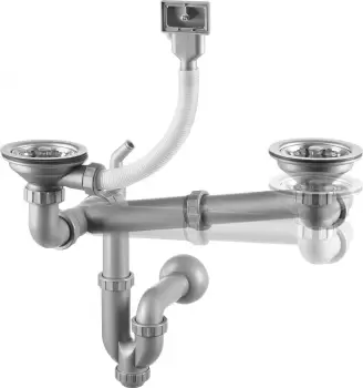 Sifon chiuveta bucatarie doua cuve, cu ventil si preaplin Deante imagine