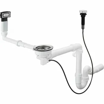 Sifon chiuveta bucatarie Hansgrohe D16 11 cu preaplin si ventil cu dop automat crom imagine