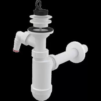 Sifon lavoar O32 mm cu ventil, sita plastic, dop si legatura masina de spalat Alcadrain A420P imagine