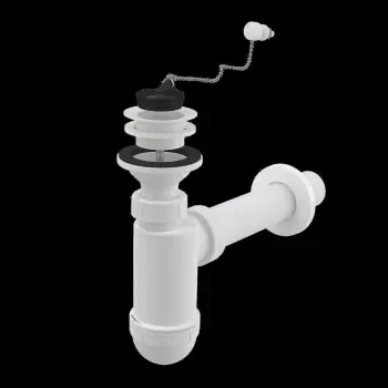 Sifon lavoar O40 mm cu ventil, sita plastic si dop cu lant Alcadrain A42R imagine
