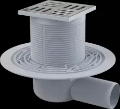 Sifon pardoseala cu gratar otel inoxidabil, 105x105 mm iesire laterala si guler izolatie APV101 imagine