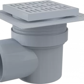 Sifon pardoseala cu gratar plastic gri, 150x150 mm iesire laterala si guler izolatie Alcadrain APV10 imagine