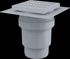 Sifon pardoseala cu gratar plastic gri, 150x150 mm iesire verticala si guler izolatie Alcadrain APV11 imagine