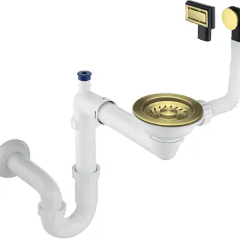 Sifon pentru chiuveta din granit cu 1 cuva, auriu periat, Deante Space-Saver imagine