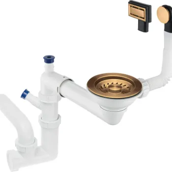 Sifon pentru chiuveta din granit cu 1 cuva, bronz periat, Deante Space-Saver imagine