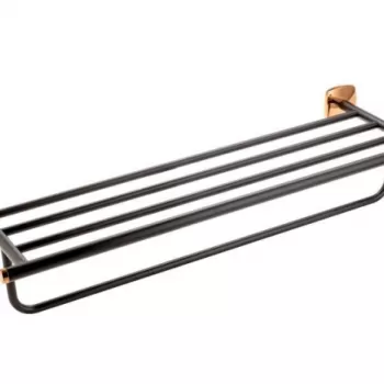 Suport prosop baie FDesign Merida, 58 cm, negru mat rose gold lucios imagine