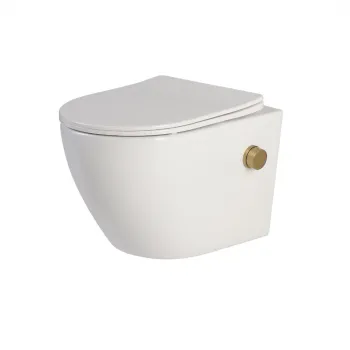 Vas wc suspendat cu functie bideu, alb cu spalare rimless si baterie auriu mat Foglia Oslo imagine