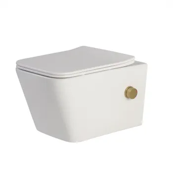 Vas wc suspendat cu functie bideu, alb cu spalare rimless si baterie auriu mat Foglia Safari imagine