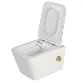 Vas wc suspendat cu functie bideu, dreptunghiular, rimless si baterie auriu mat Foglia Safari imagine