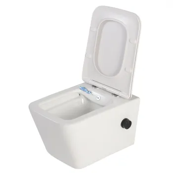 Vas wc suspendat cu functie bideu, dreptunghiular, rimless si baterie negru mat Foglia Safari imagine