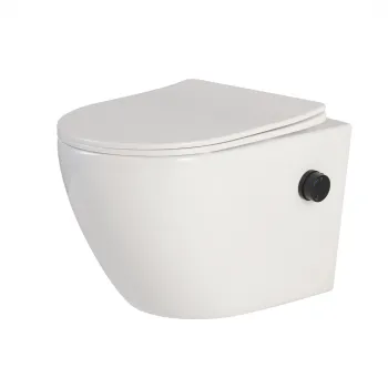 Vas wc suspendat cu functie bideu, semirotund, rimless si baterie negru mat Foglia Oslo imagine