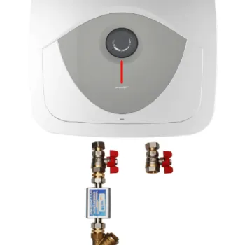 Pachet Boiler electric Ariston Andris RS 15 EU, 15 l, 1200 W, Led iluminat, Protectie electrica IPX1, Montare deasupra chiuvetei, Reglaj extern de temperatura, supapa siguranta si kit de montaj inclus imagine