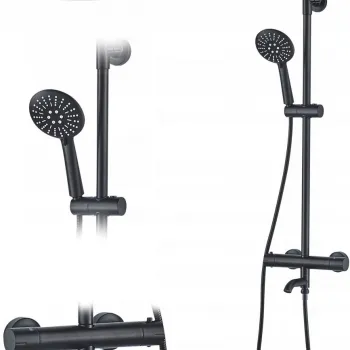 Baterie de dus cu termostat Lungo neagra imagine
