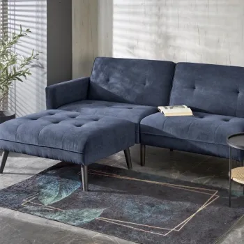 Canapea extensibila Cornelius cu taburet albastru imagine