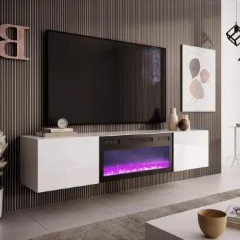 Comoda TV alba Livo RTV 180 cu semineu imagine