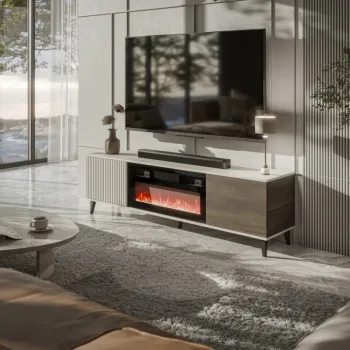 Comoda TV Random 2 RTV-K cu semineu casmir/nuc/negru L180 cm imagine