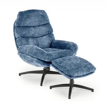 Fotoliu Dario + taburet stofa albastru H100 cm imagine