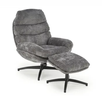 Fotoliu Dario + taburet stofa gri H100 cm imagine