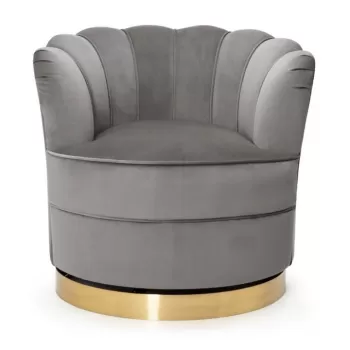 Fotoliu Sisi catifea rotativ gri/auriu H76 cm imagine