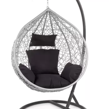 Fotoliu suspendat Eggy ratan gri/negru - H195 cm imagine