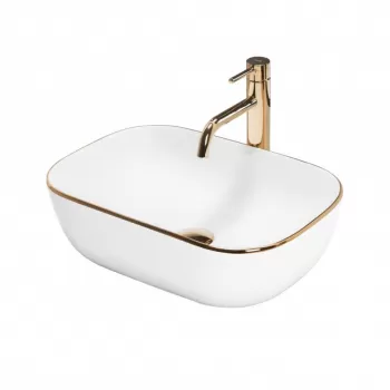 Lavoar Belinda Alb Gold Edge ceramica sanitara - 46,5 cm imagine