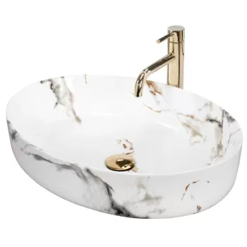 Lavoar Carrara Shiny marmura ceramica sanitara - 55 cm imagine