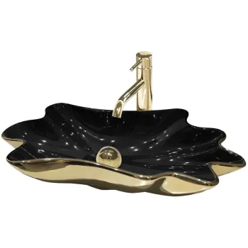 Lavoar Infinity ceramica sanitara negru / gold - 62 cm imagine