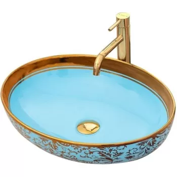 Lavoar Margot ceramica sanitara albastru / gold - 52 cm imagine