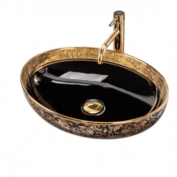Lavoar Margot ceramica sanitara negru / gold - 52 cm imagine