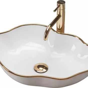 Lavoar Pearl Gold Edge ceramica sanitara alb - 51,5 cm imagine