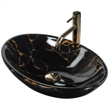 Lavoar pentru blat REA Pamela Black Marble Shiny imagine