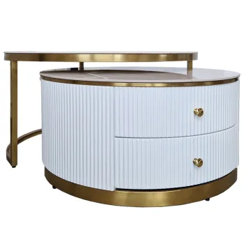 Masa de cafea Ivo alb/marmura alba/auriu o80/h42 cm imagine