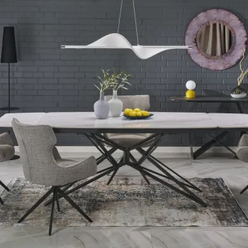 Masa extensibila Alfredo marmura alba/negru L160-240 cm imagine