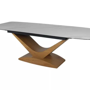 Masa extensibila Dolce Ceramic alba Statuario Venato/stejar L180-240xl95 cm imagine