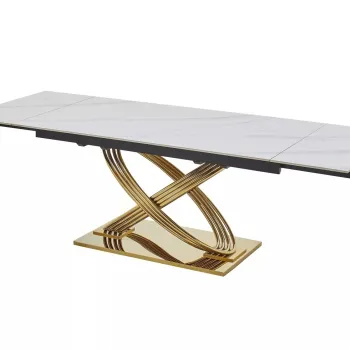 Masa extensibila Hermes II marmura alba/auriu L160-240xl90 cm imagine