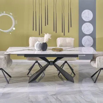 Masa extensibila Luciano marmura alba/negru L180-230 cm imagine