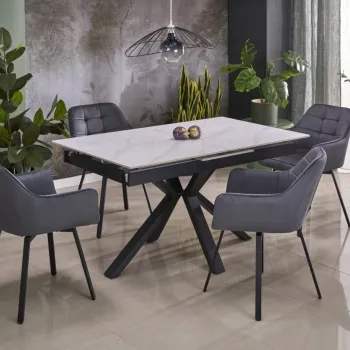 Masa extensibila Platan marmura alba/negru L140-180 cm imagine