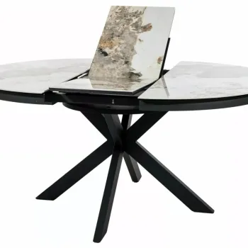 Masa extensibila Porto Ceramic alb lucios/negru mat L120-160xl120 cm imagine