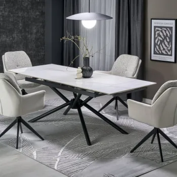 Masa extensibila Vitorino marmura alba/negru L160-220 cm imagine
