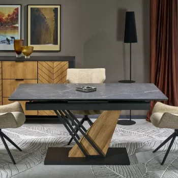 Masa extensibila Volant marmura neagra/stejar auriu/negru L160-200 cm imagine