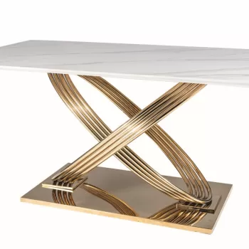 Masa Hermes marmura alba/auriu - L160 x l90 x h75 cm imagine