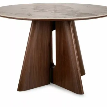 Masa rotunda Alzano Ceramic alb lucios/nuc o120/h77 cm imagine