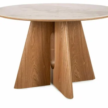 Masa rotunda Alzano Ceramic alb lucios/stejar o120/h77 cm imagine