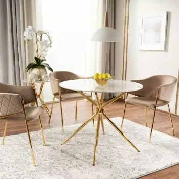 Masa rotunda Azalia Ceramic marmura alba/auriu o90/h75 cm imagine