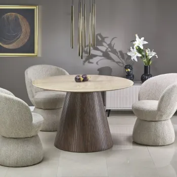 Masa rotunda Pireus travertin/nuc o120/h76 cm imagine