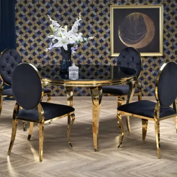 Masa rotunda Reginald 2 negru/auriu o120 cm imagine