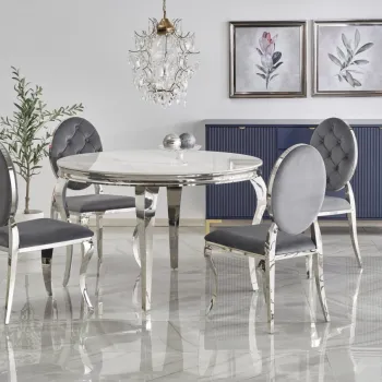 Masa rotunda Reginald marmura alba/argintiu o120 cm imagine