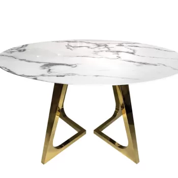 Masa Veneto rotunda alb/gold marmura - H76 cm imagine