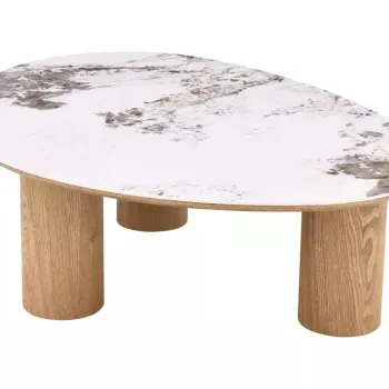 Masuta de cafea Adelis alb lucios / stejar - L110 x l80 cm imagine