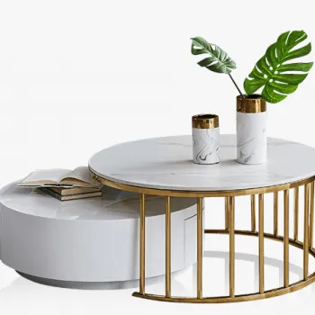 Masuta de cafea Colmar alb/gold si marmura - H42 cm imagine